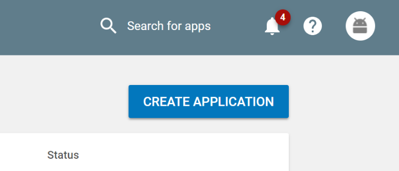 Google Play Store Create Application Button The Google Play Store Developer Console with the 'CREATE APPLICATION' button highlighted.